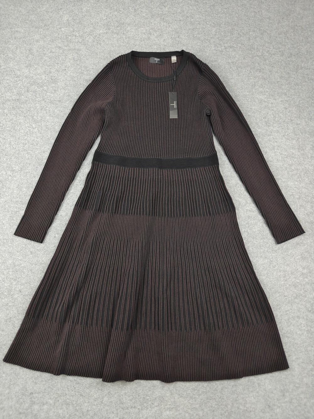 Tahari Dress Womens XL Black Espresso Bean Sweater Fit & Flare Midi Pleated